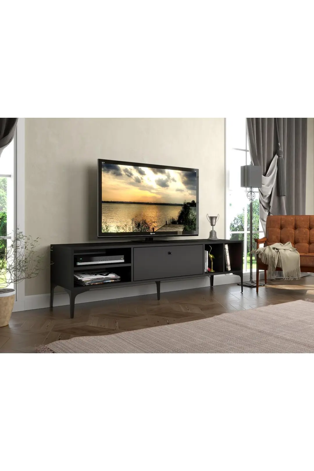 Milan Tv Ünitesi Minifiks Bağlantı , Dolap Metal Ayak - Siyah / Siyah